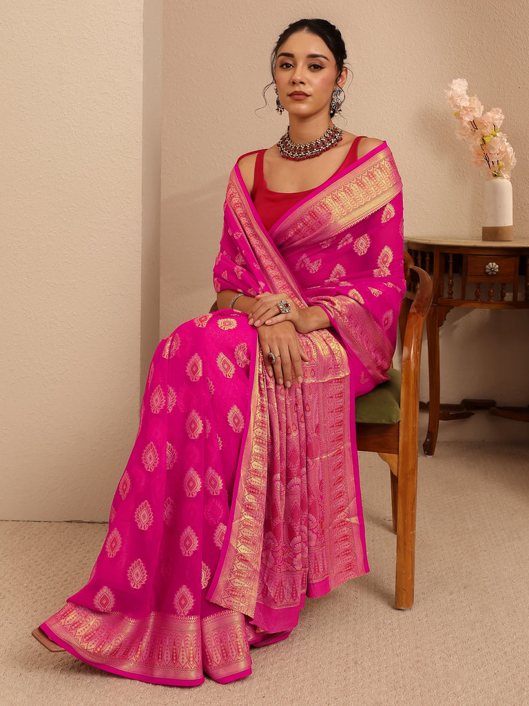 Libas Rani Pink Woven Design Chiffon Saree