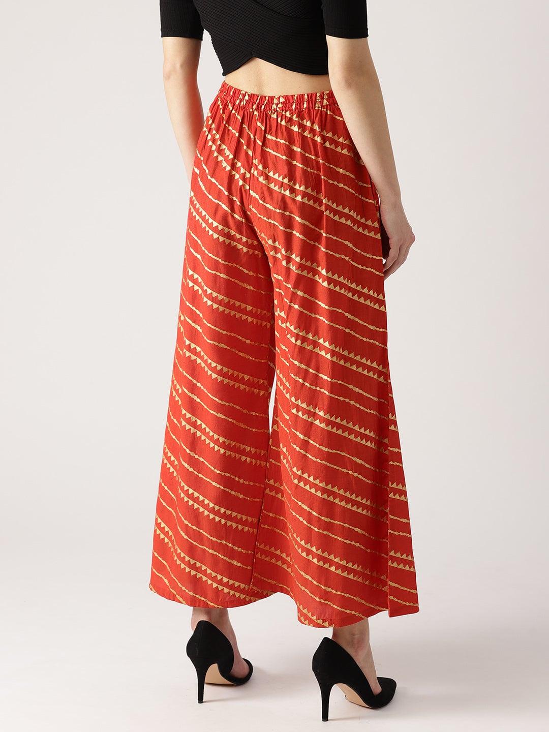 Red Abstract Polyester Palazzos