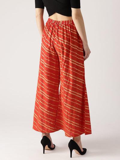 Red Abstract Polyester Palazzos - Libas