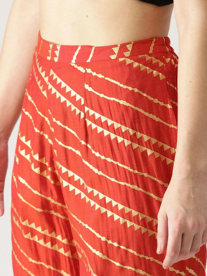 Red Abstract Polyester Palazzos - Libas