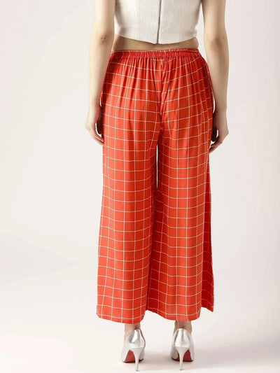 Red Checkered Rayon Palazzos - Libas