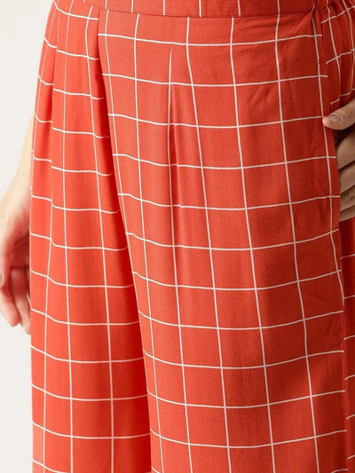 Red Checkered Rayon Palazzos - Libas