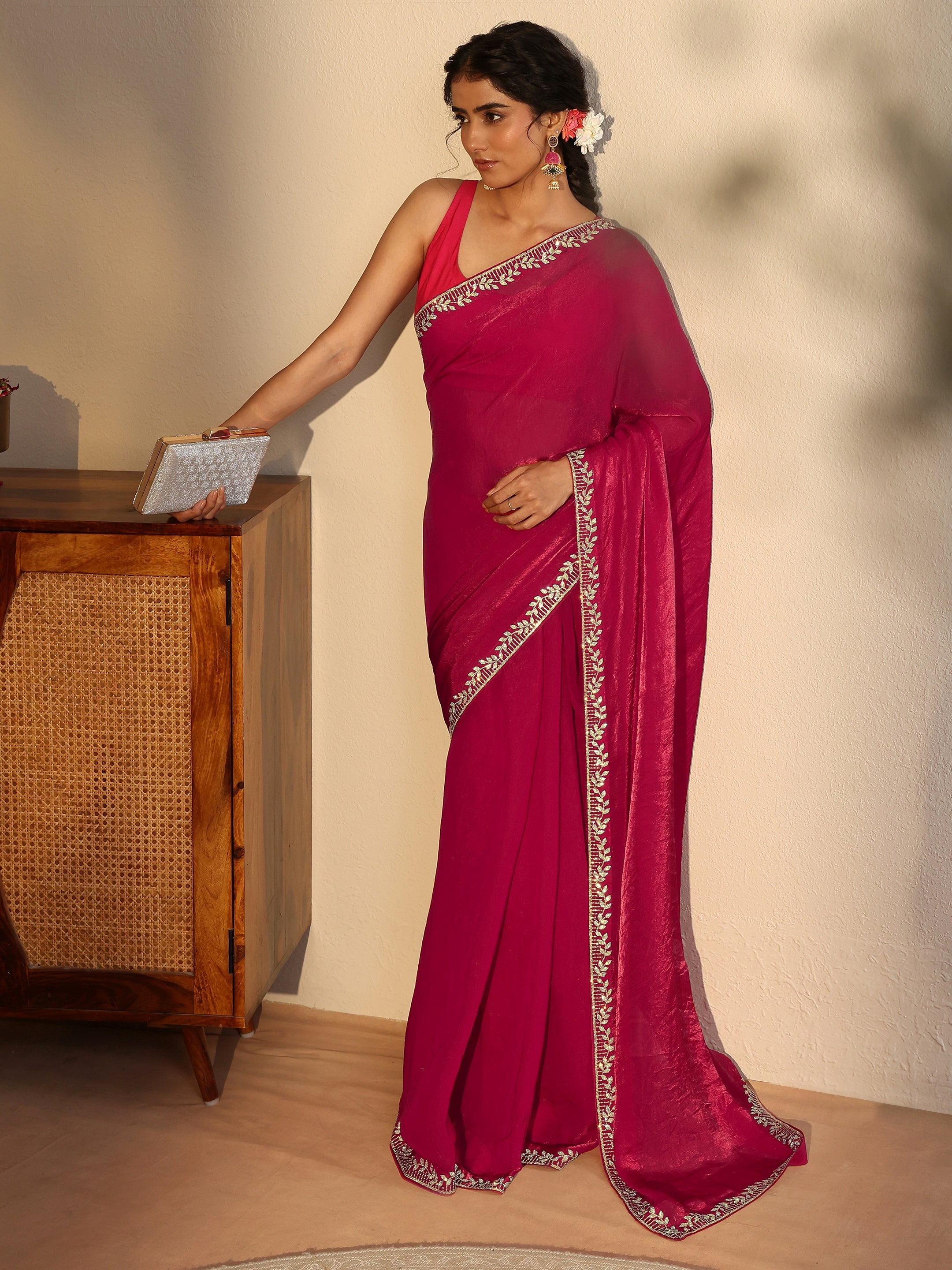 libas Red Embellished Tissue Saree-picture-53