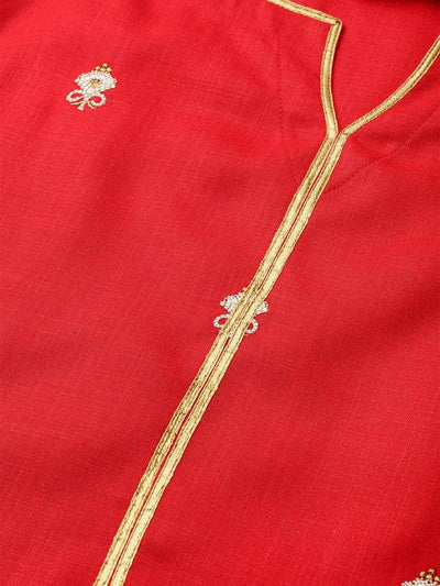 Red Embroidered Cotton Kurta Set - Libas