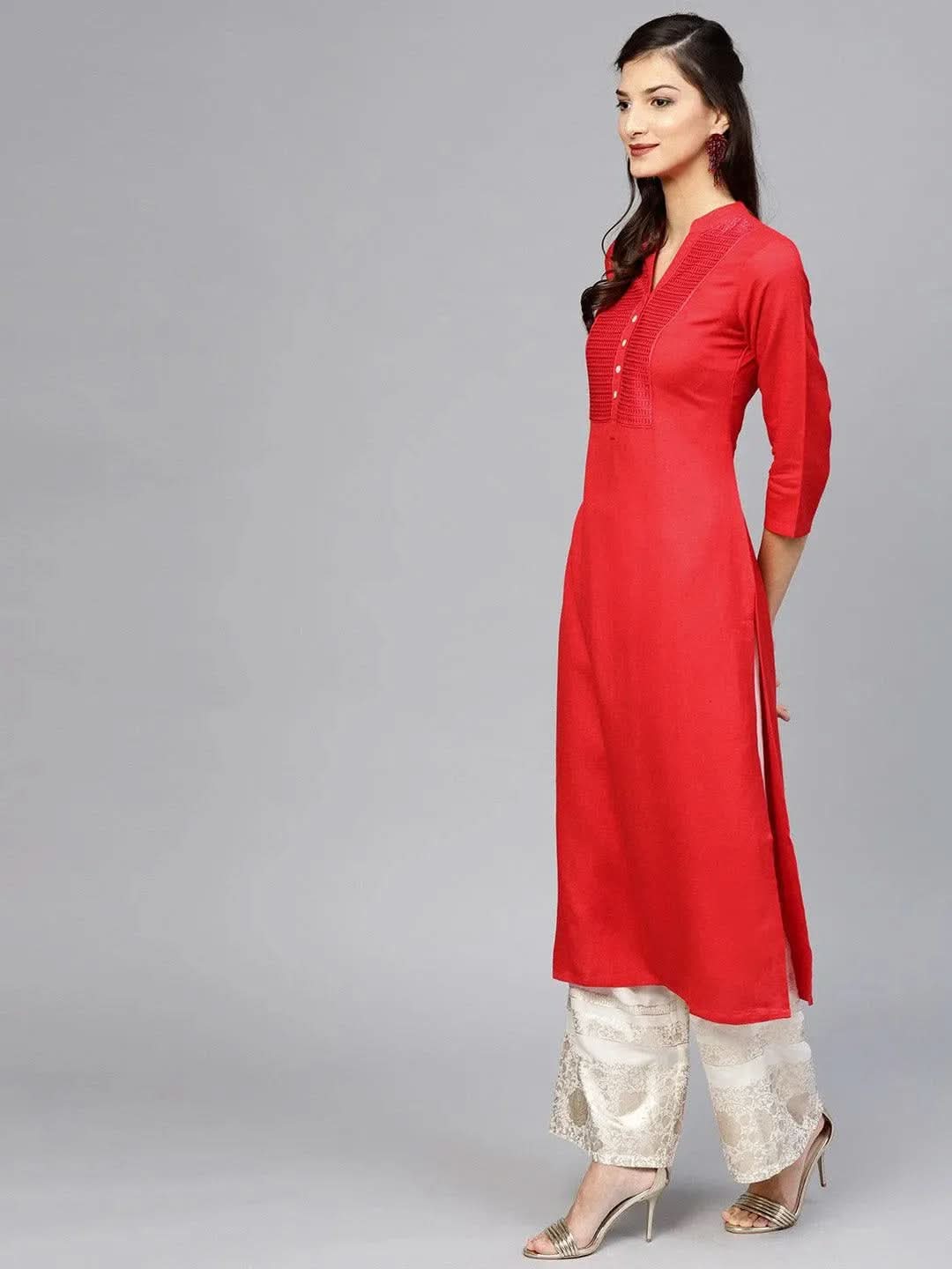 

Buy Red Embroidered Rayon Kurta - 7578- | Libas Ethnic Wear Online