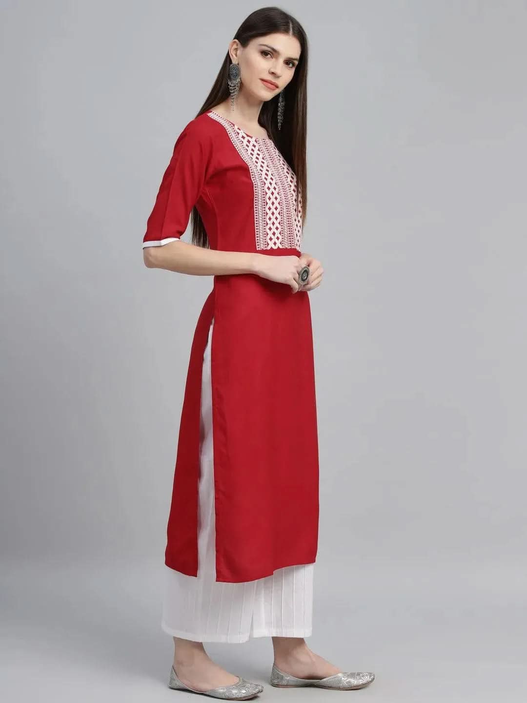 

Buy Red Embroidered Rayon Kurta - 9088F-XS | Libas Ethnic Wear Online