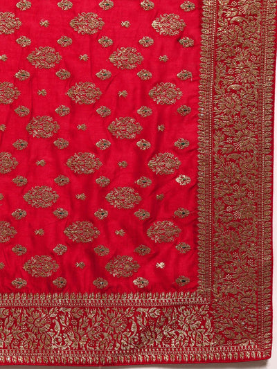 Red Embroidered Silk Blend Saree - Libas
