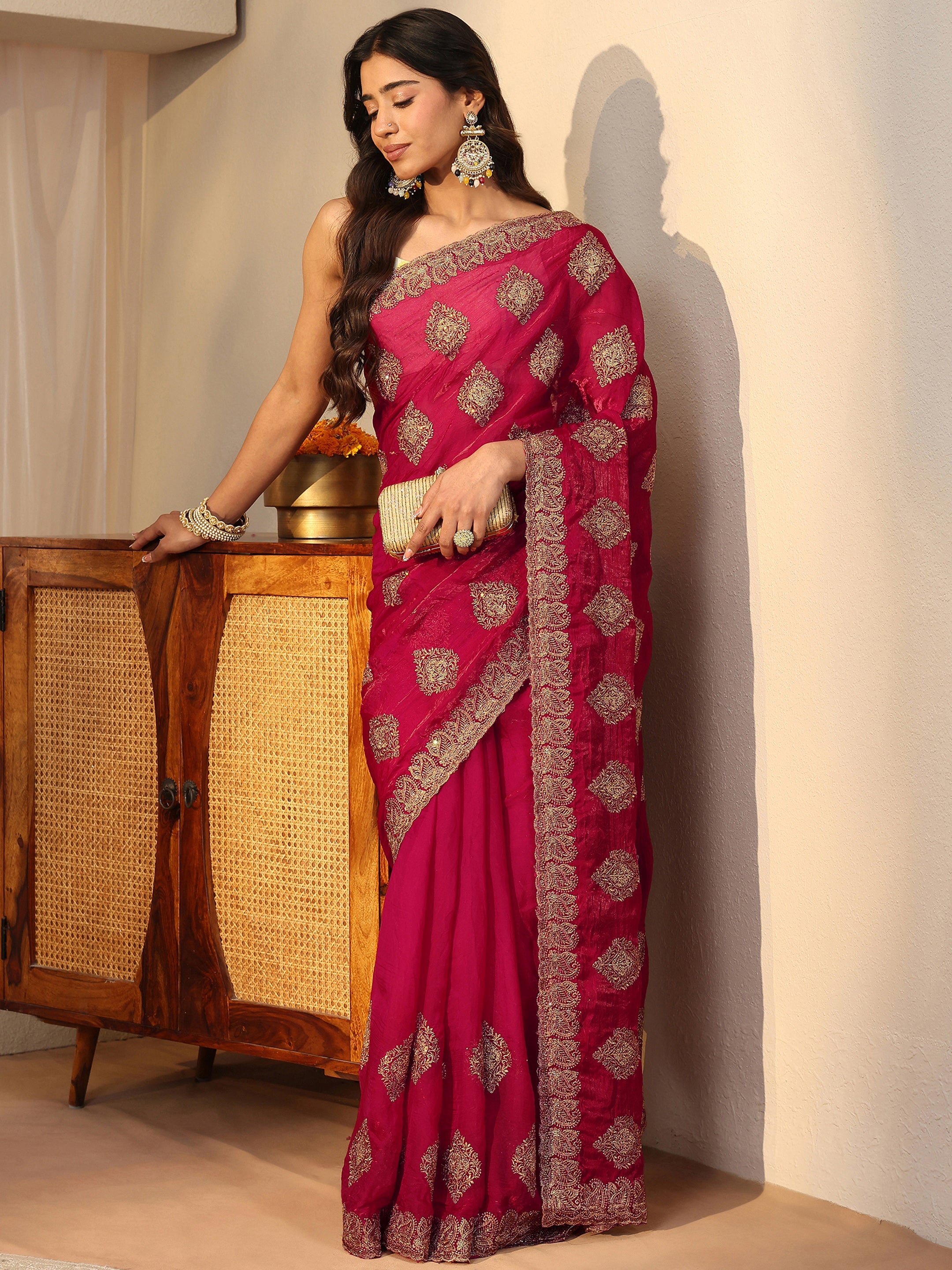 libas Red Ethnic Embroidered Tissue Saree-picture-49