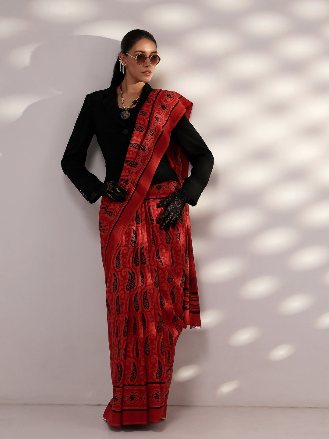  Red Paisley Printed Cotton Saree 