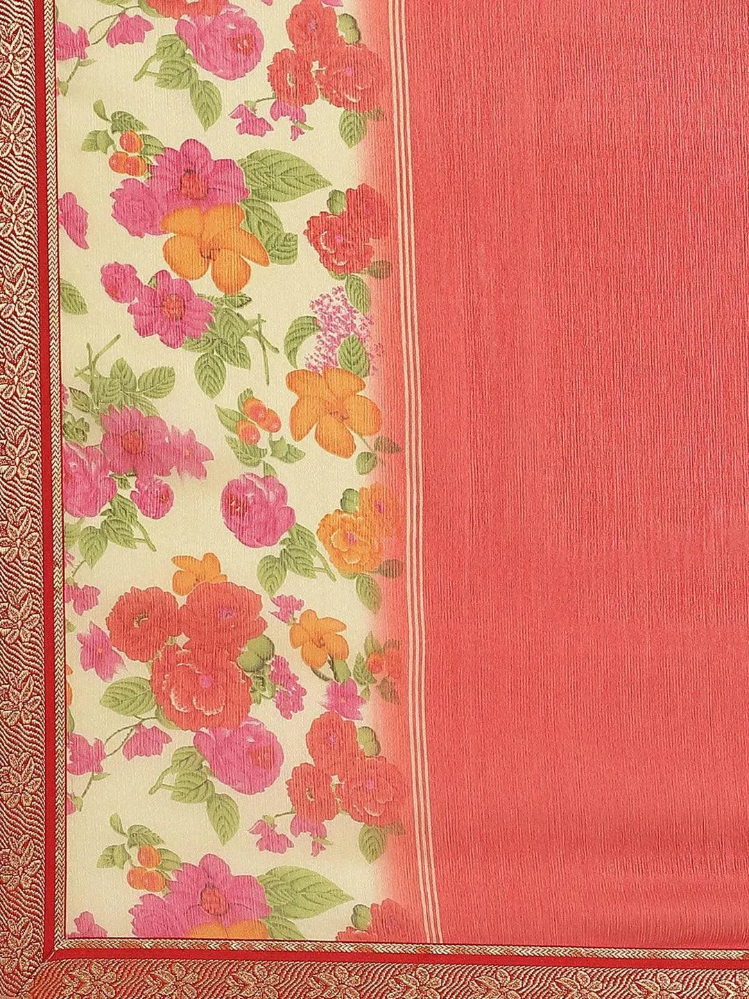 Red Printed Chiffon Saree - Libas 