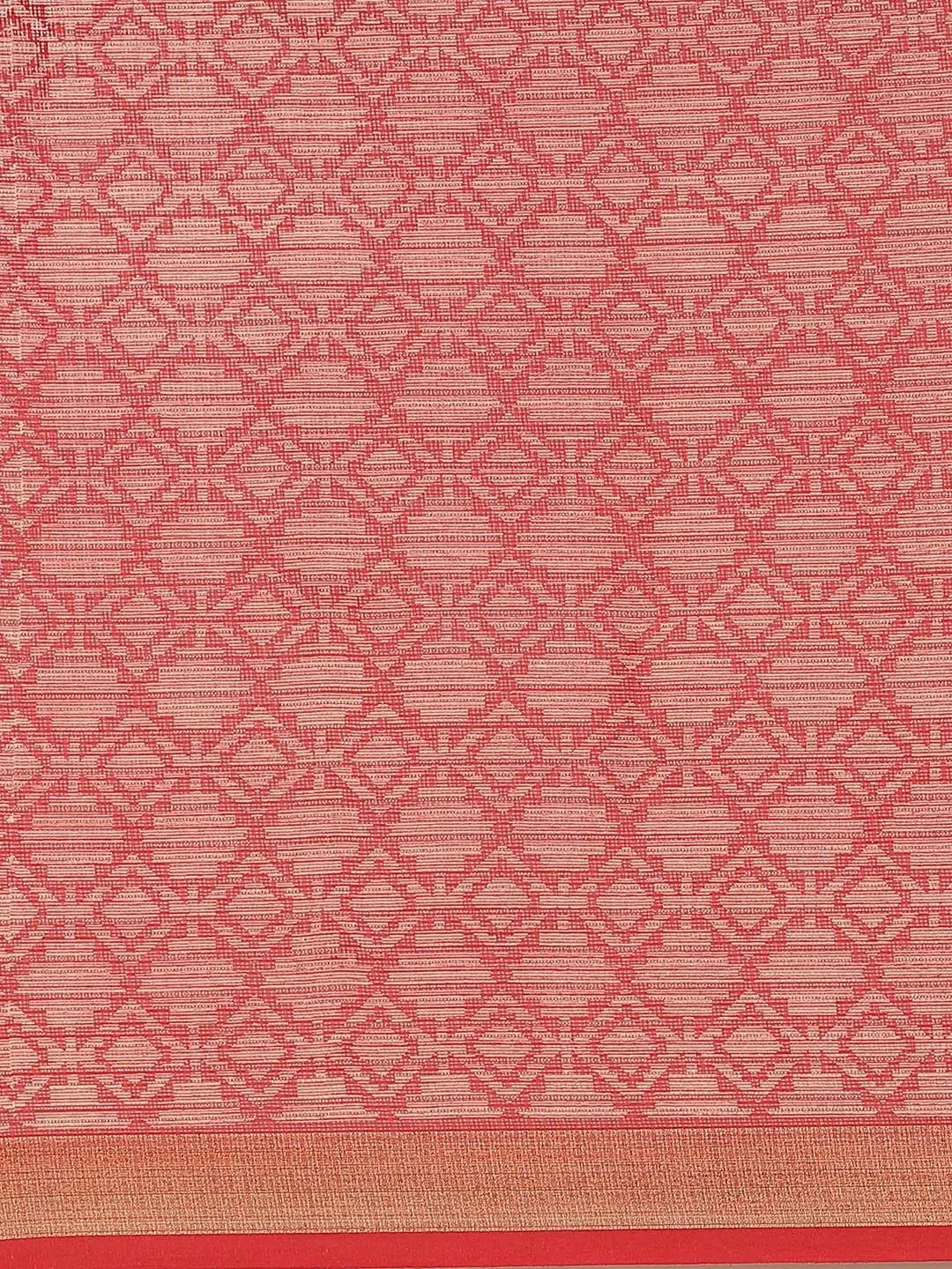 Red Printed Chiffon Saree - Libas 