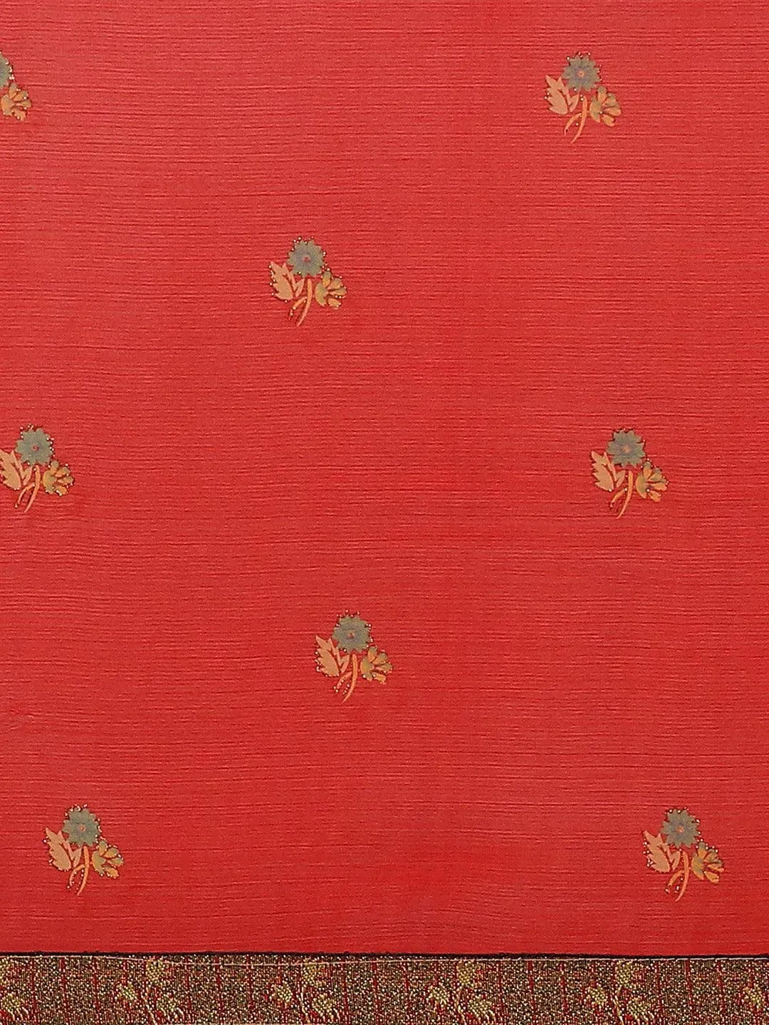 Red Printed Chiffon Saree - Libas 