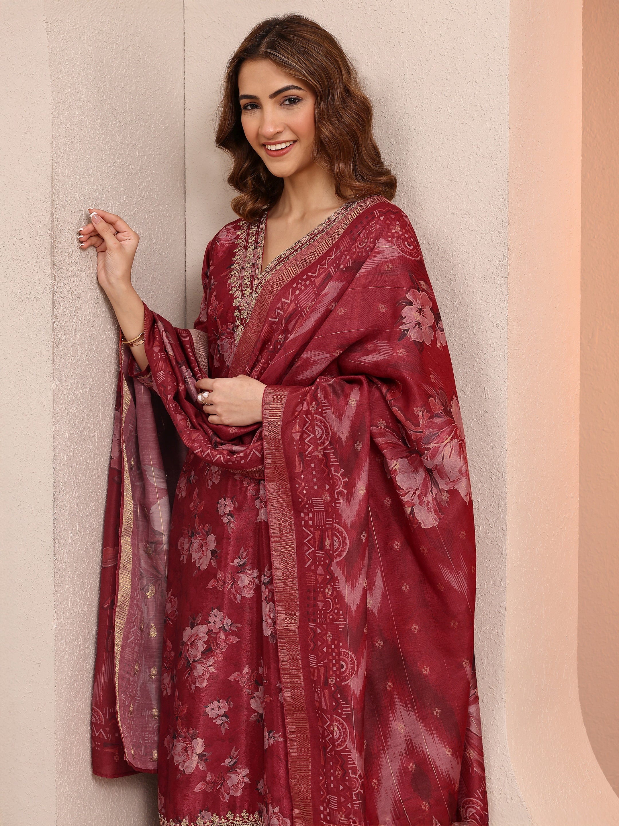libas Red Printed Chinon Straight Suit Set With Dupatta-picture-51