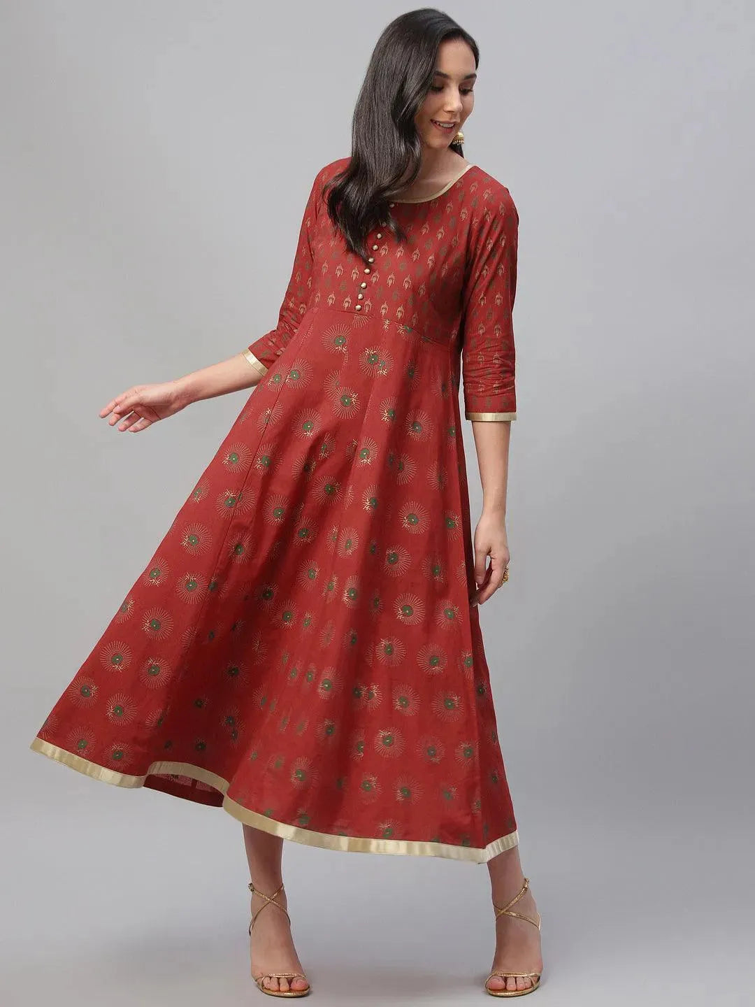 

Buy Red Printed Cotton Dress - 8929- | Libas Ethnic Wear Online