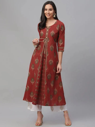 Red Printed Cotton Kurta - Libas