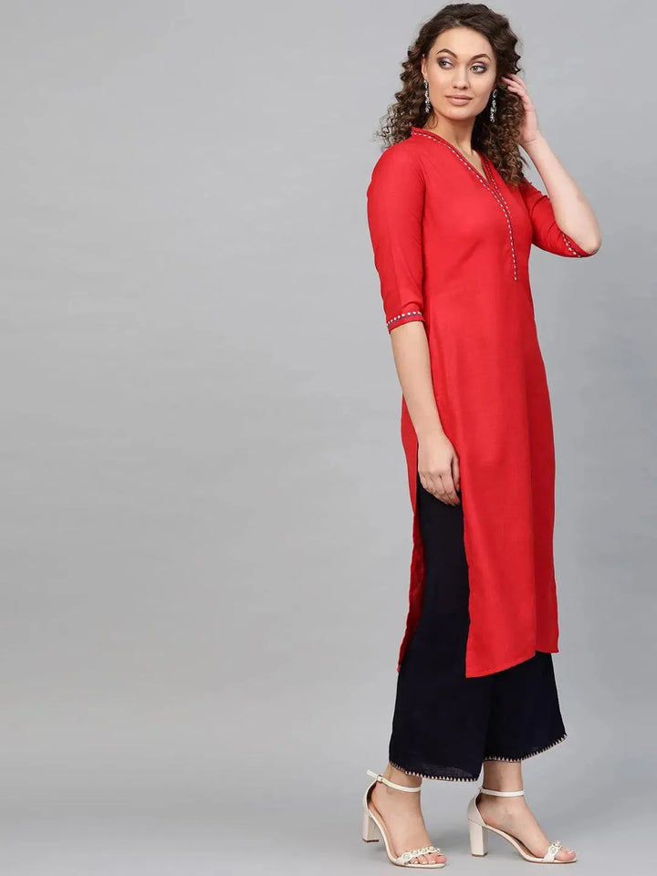 Red Printed Cotton Kurta - Libas