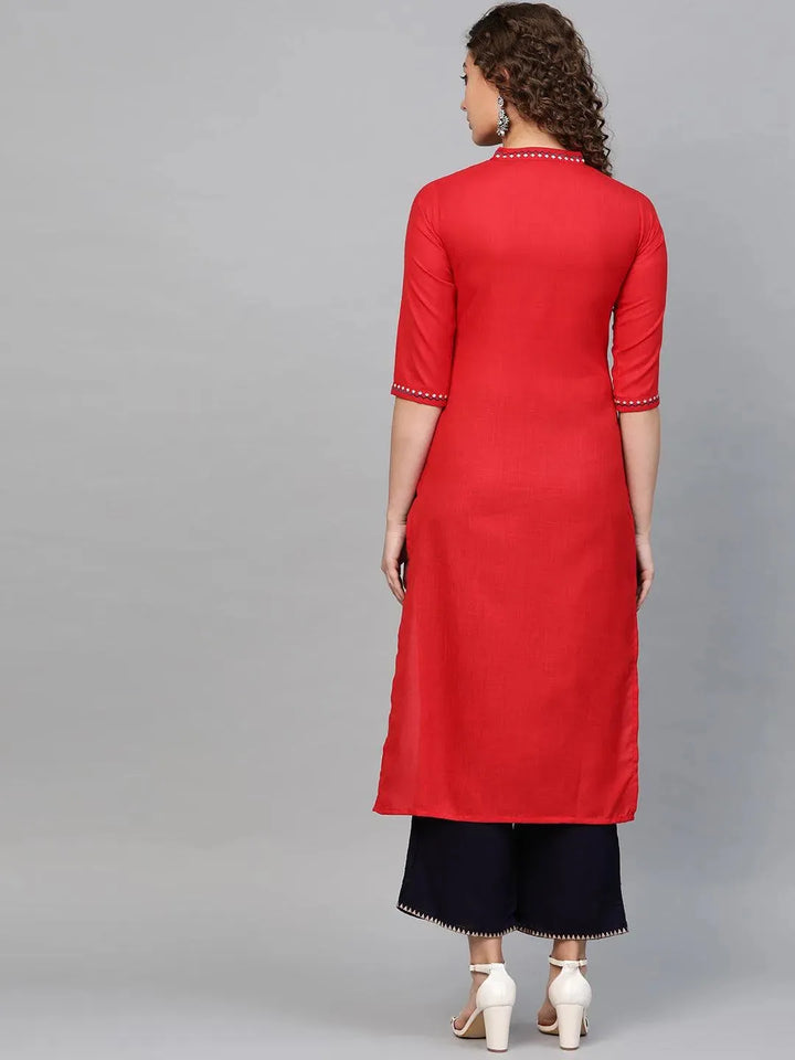 Red Printed Cotton Kurta - Libas