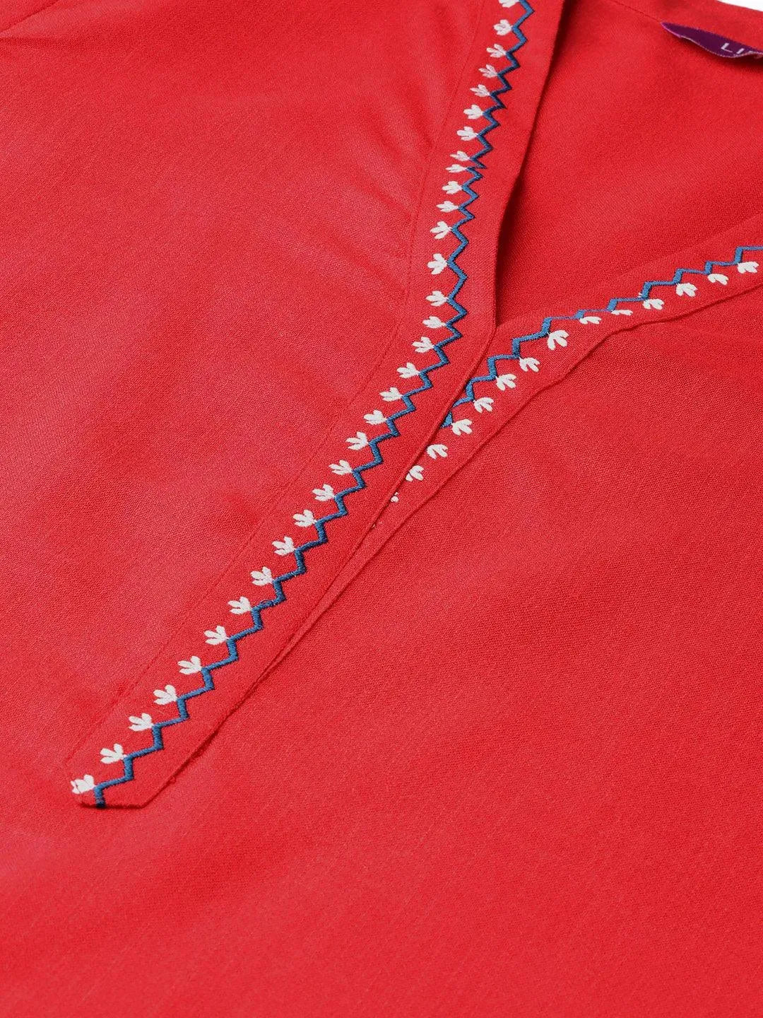 Red Printed Cotton Kurta - Libas 