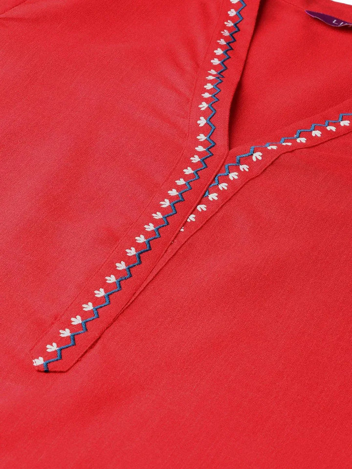 Red Printed Cotton Kurta - Libas