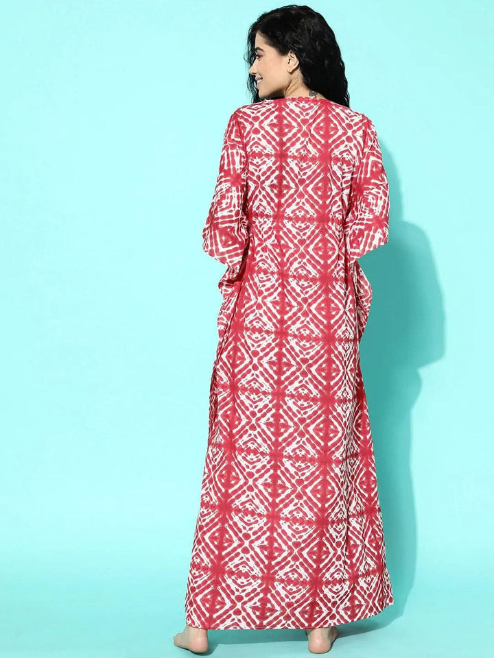 Red Printed Cotton Nightdress - Libas