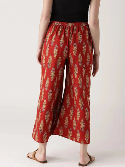 Red Printed Cotton Palazzos - Libas