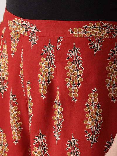 Red Printed Cotton Palazzos - Libas