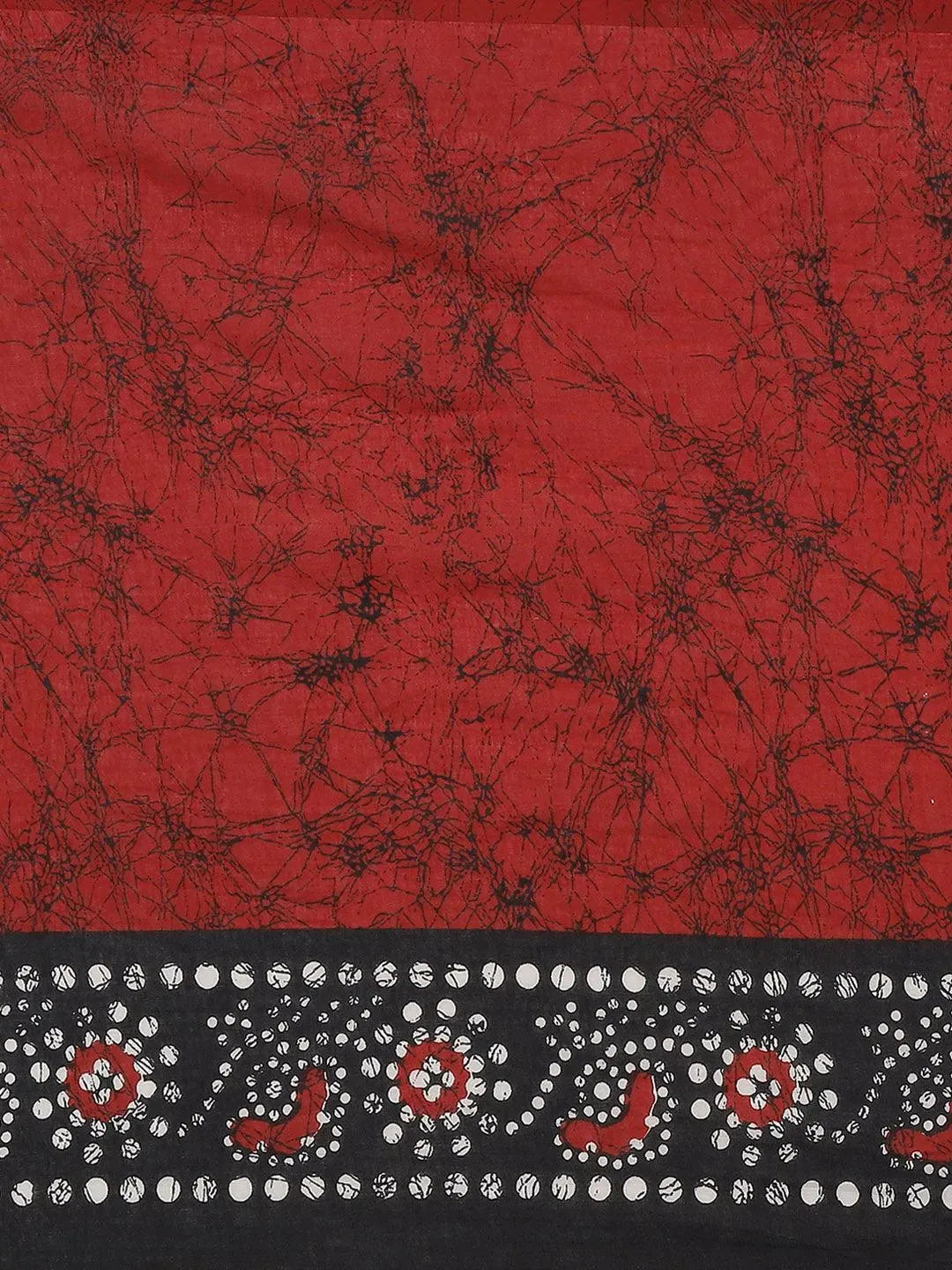 Red Printed Cotton Saree - Libas 