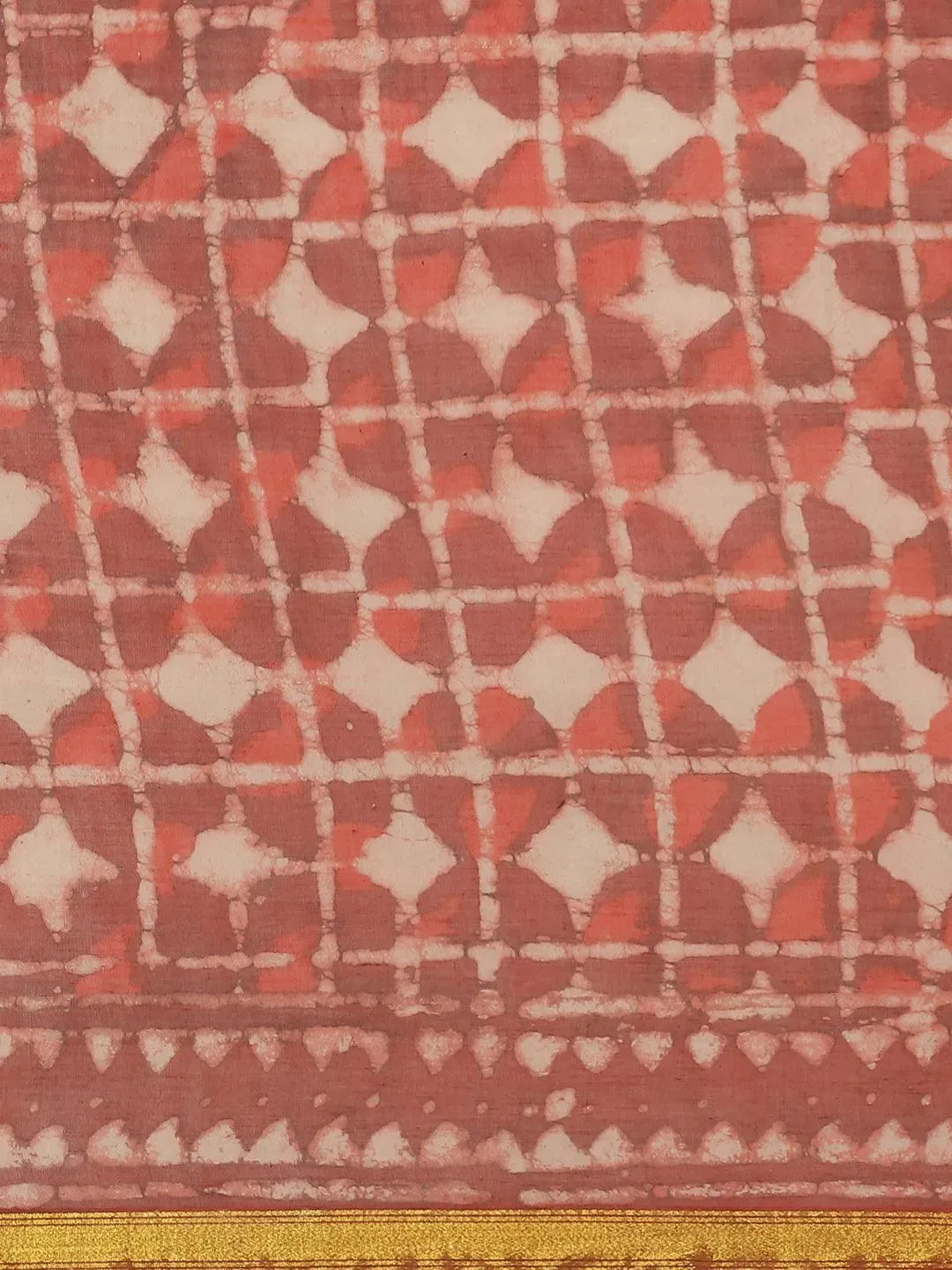 Red Printed Cotton Saree - Libas 