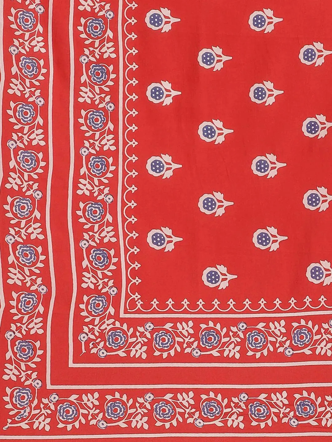 Red Printed Cotton Saree - Libas 