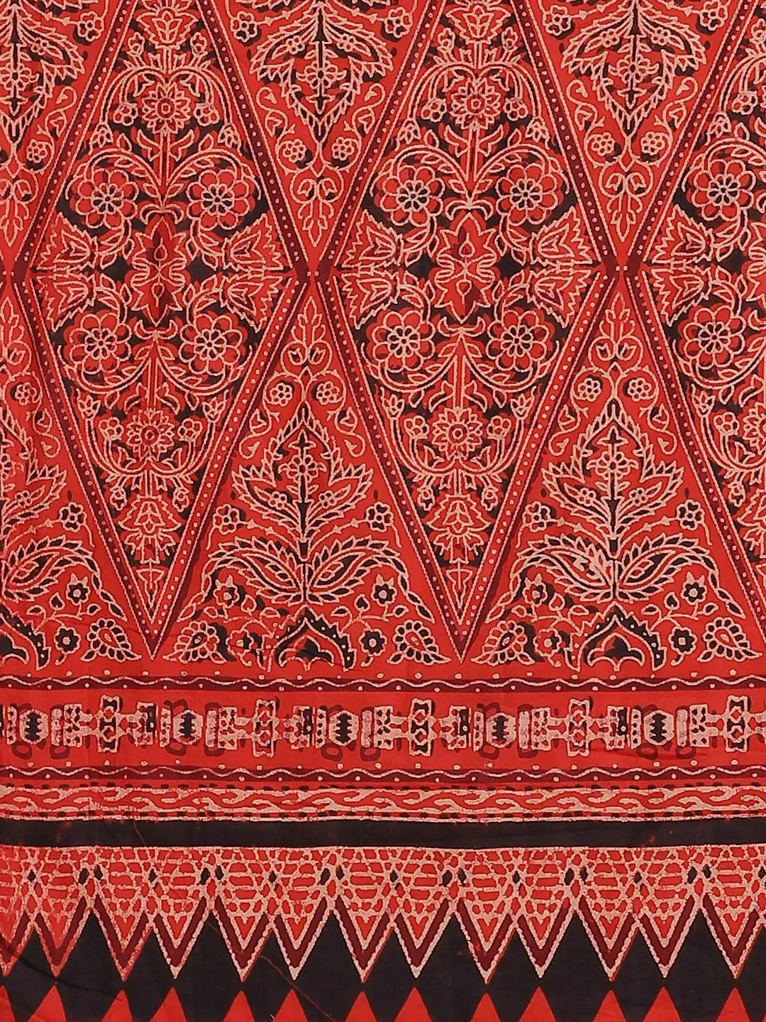 Red Printed Cotton Saree - Libas 