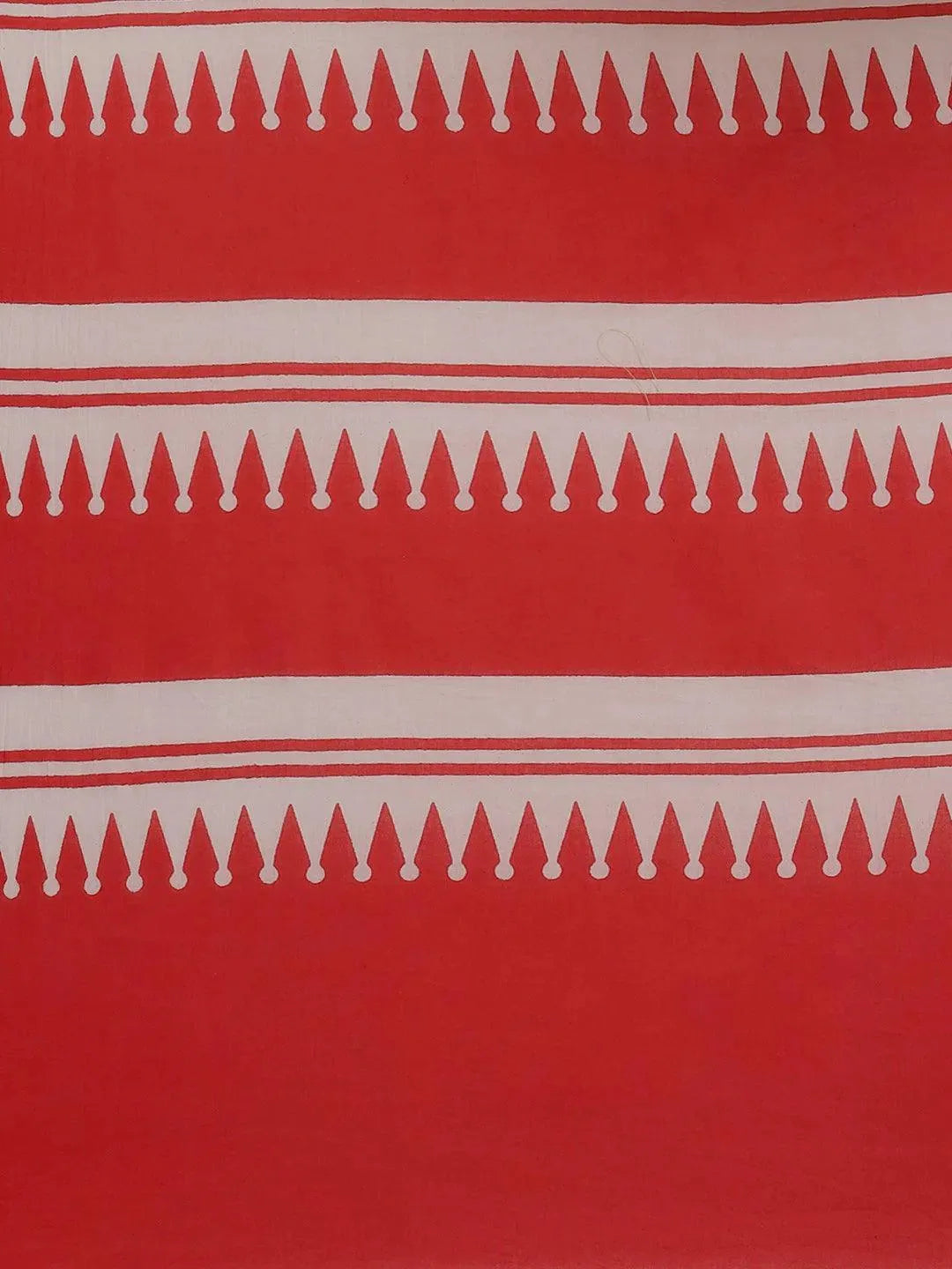 Red Printed Cotton Saree - Libas 