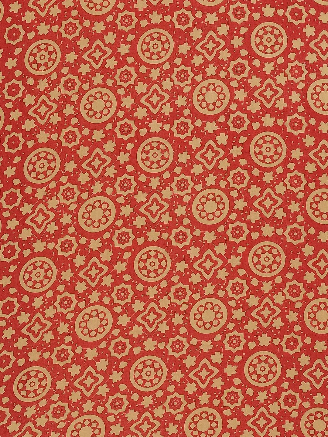 Red Printed Cotton Saree - Libas 