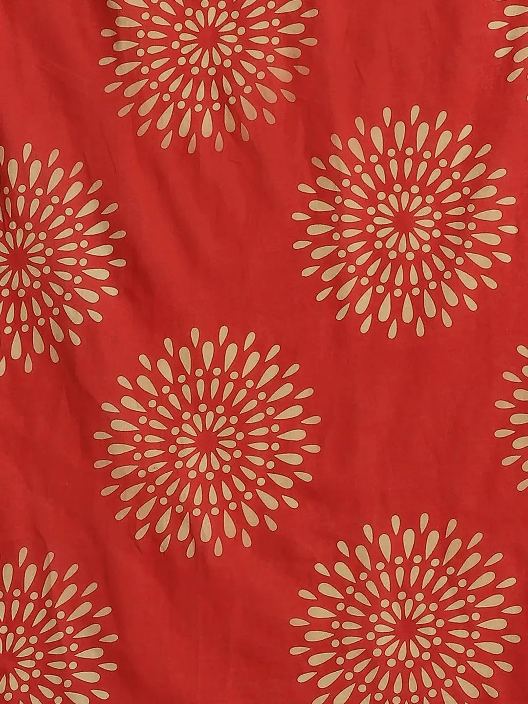 Red Printed Cotton Saree - Libas 