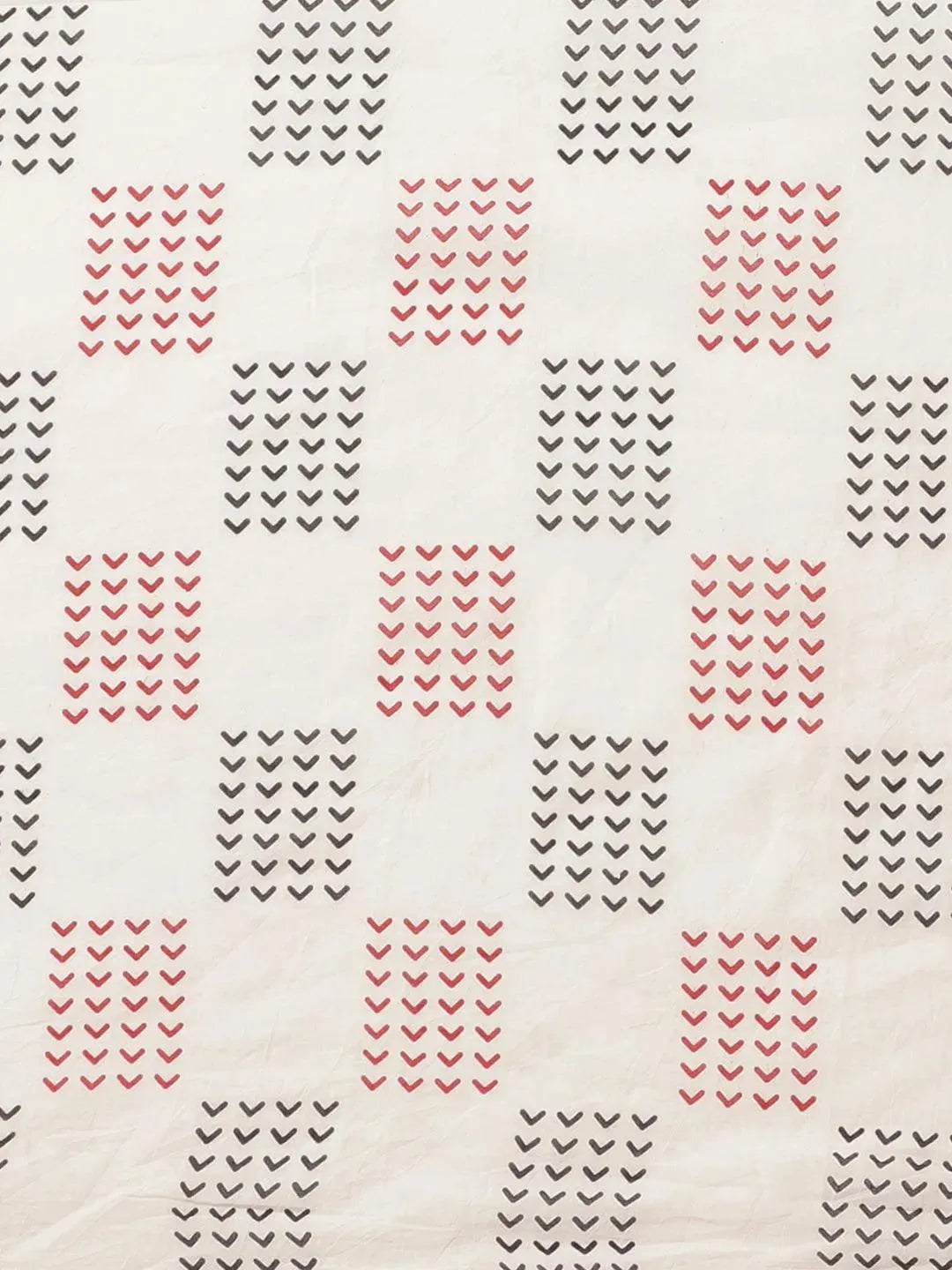 Red Printed Cotton Saree - Libas 