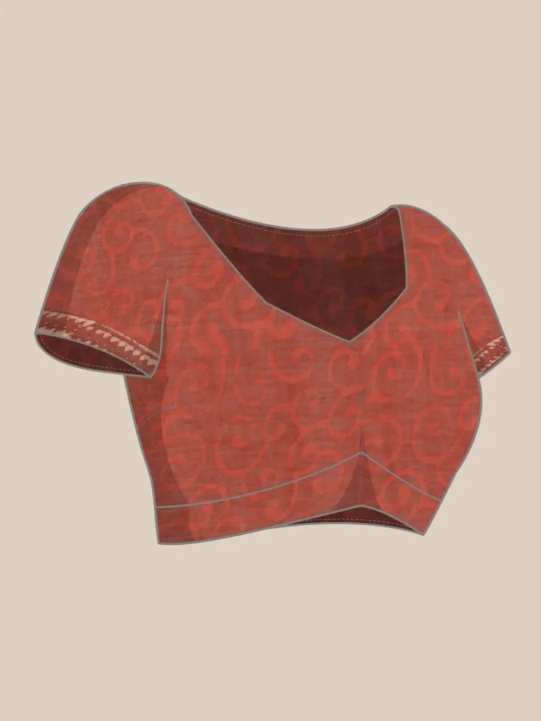 Red Printed Cotton Saree - Libas 