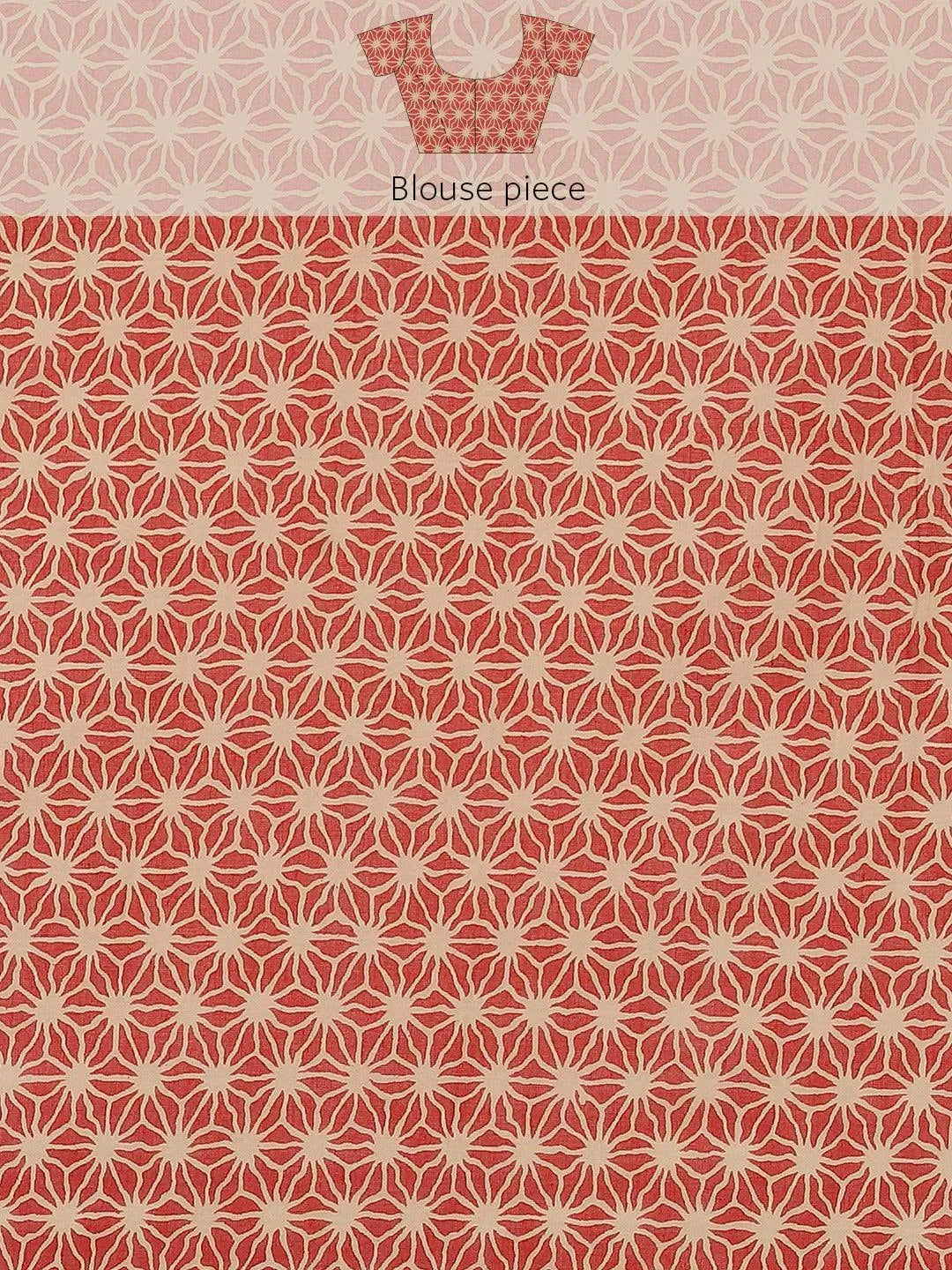 Red Printed Cotton Saree - Libas 