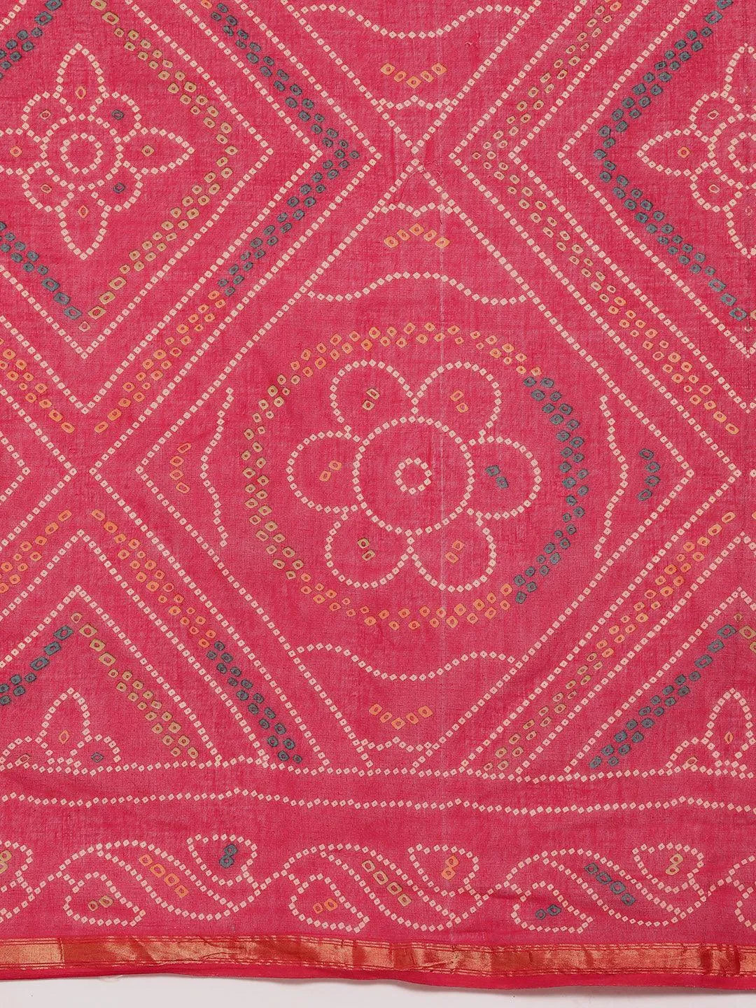 Red Printed Cotton Saree - Libas 