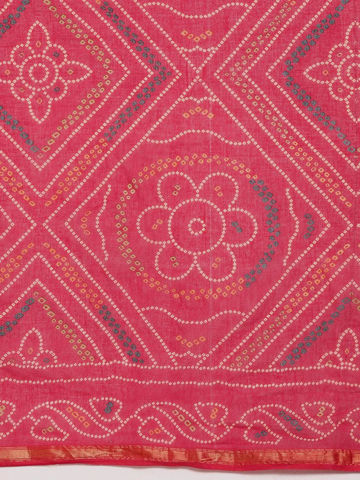 Red Printed Cotton Saree - Libas