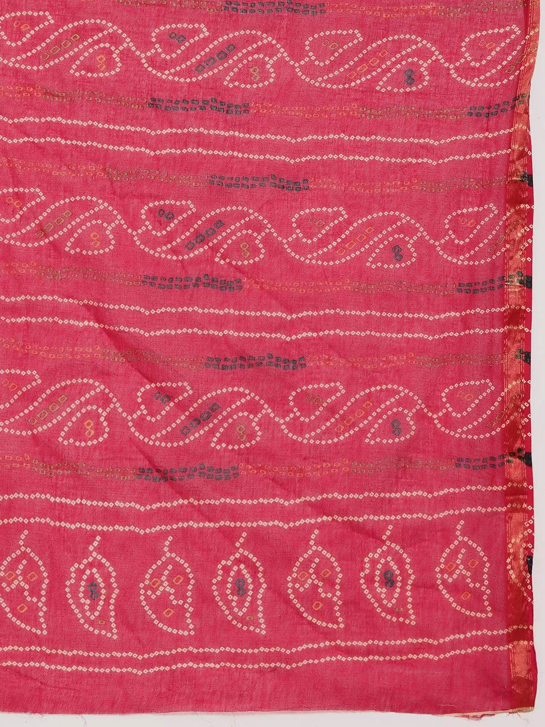 Red Printed Cotton Saree - Libas 