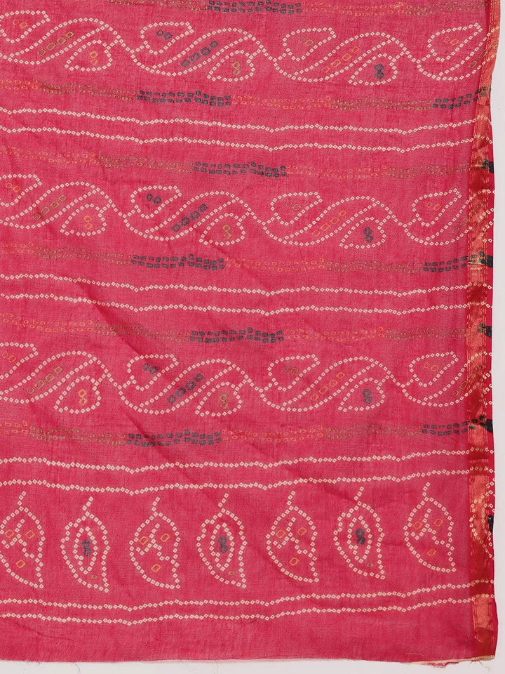 Red Printed Cotton Saree - Libas