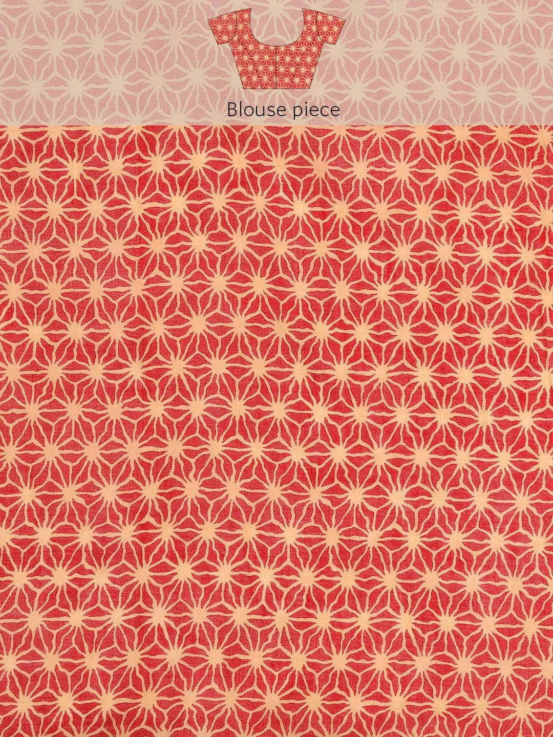 Red Printed Cotton Saree - Libas 