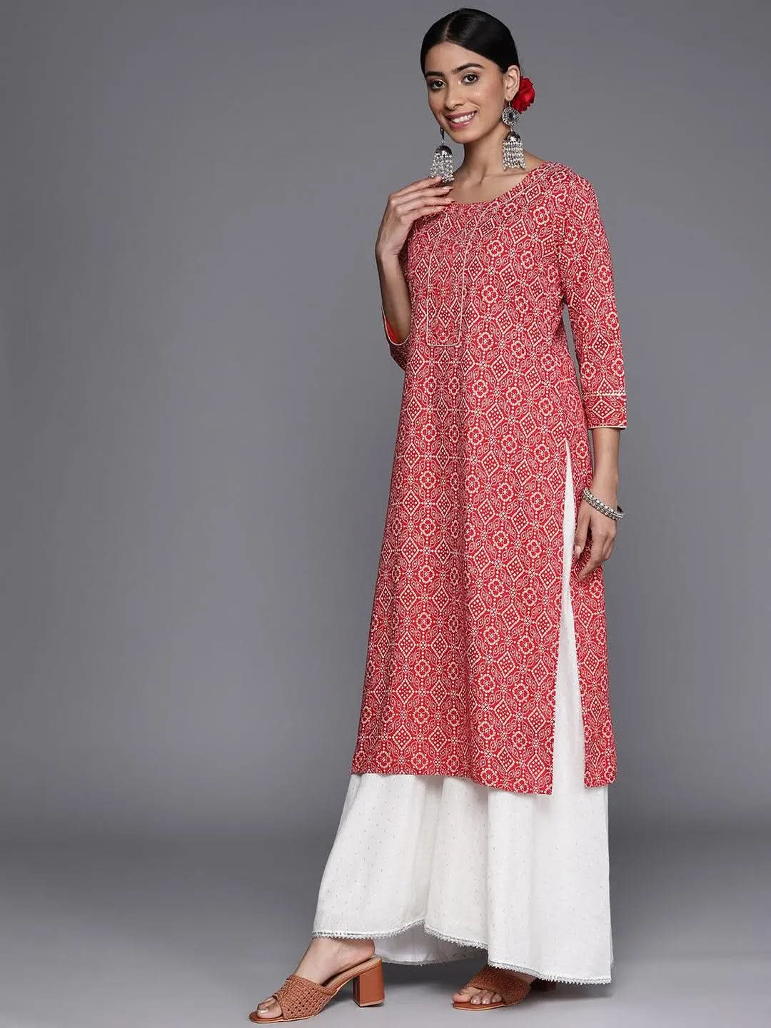 

Red Printed Cotton Straight Kurta