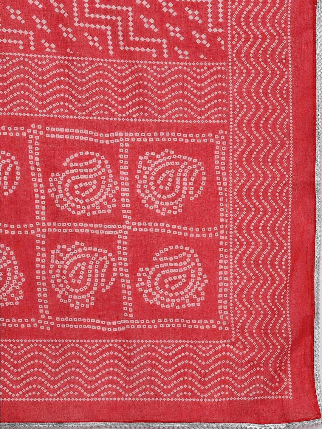 Red Printed Cotton Straight Suit Set - Libas 