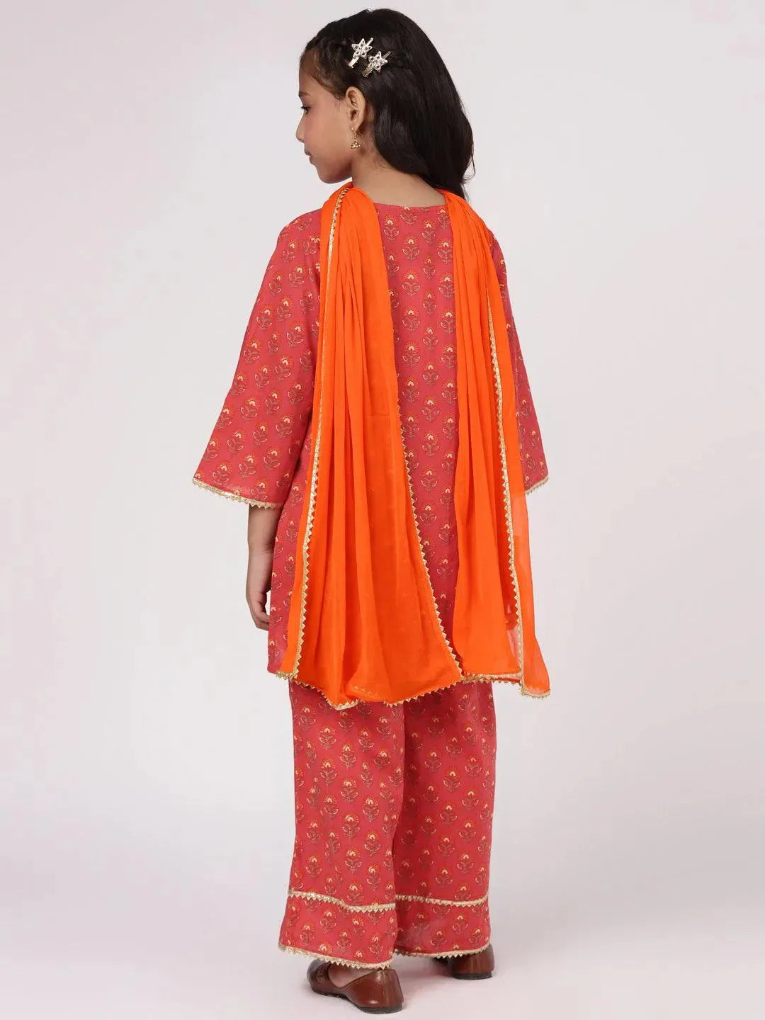 Red Printed Cotton Straight Suit Set - Libas