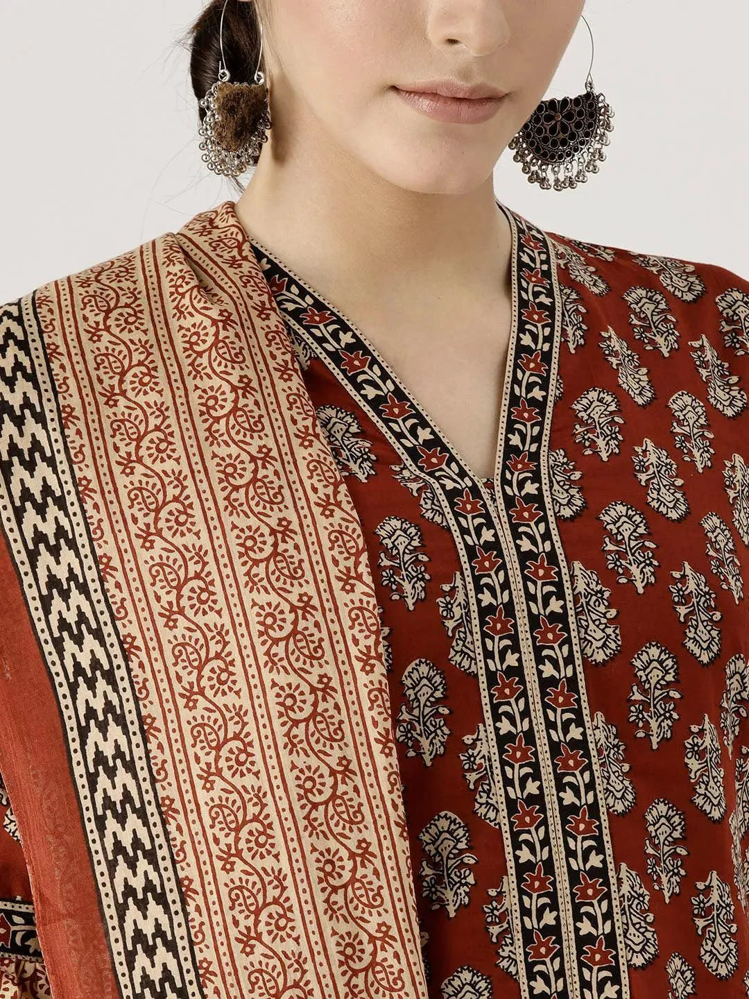 Red Printed Cotton Suit Set - Libas 