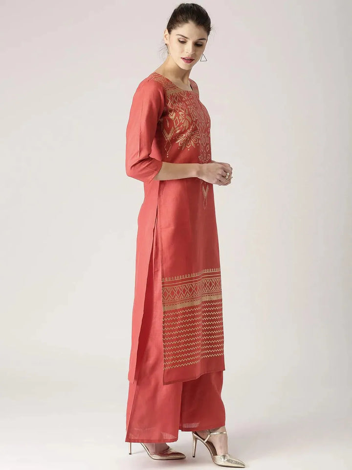 Red Printed Cotton Kurta Set - Libas