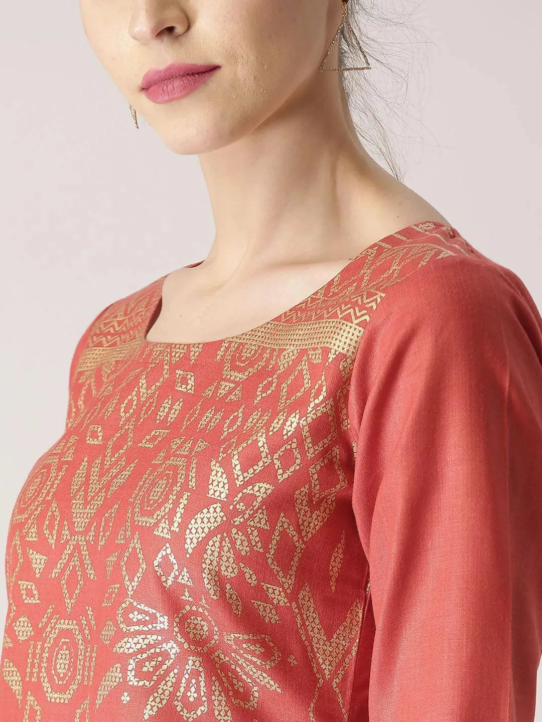 Red Printed Cotton Kurta Set - Libas