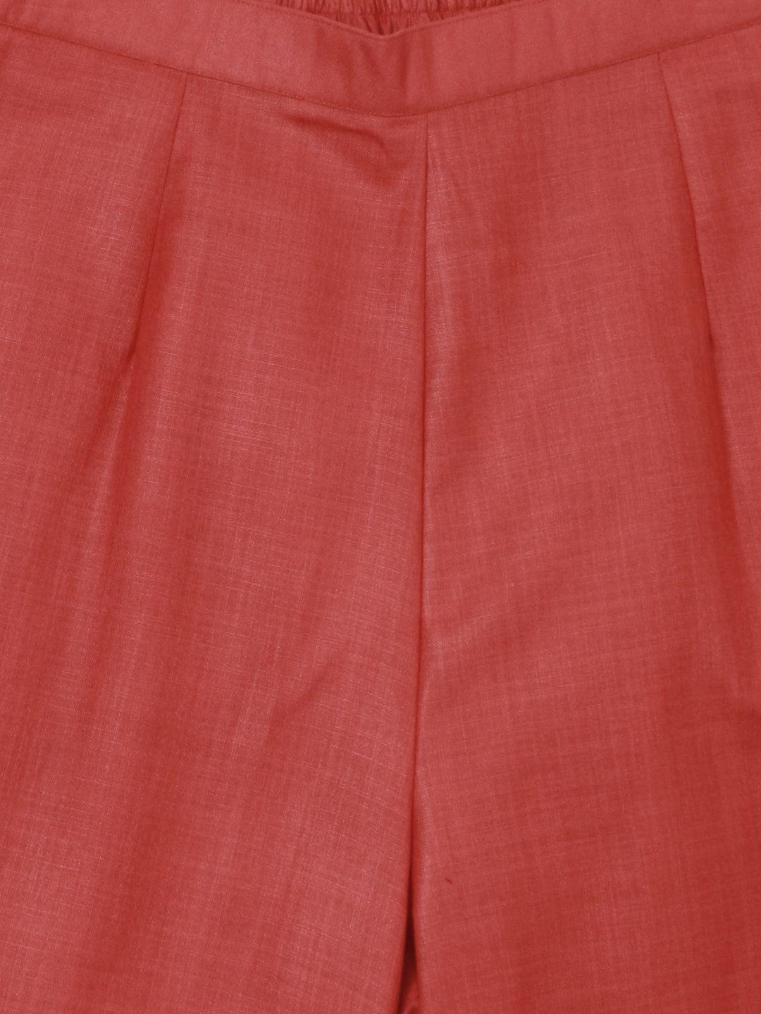 Red Printed Cotton Straight Kurta With Palazzos