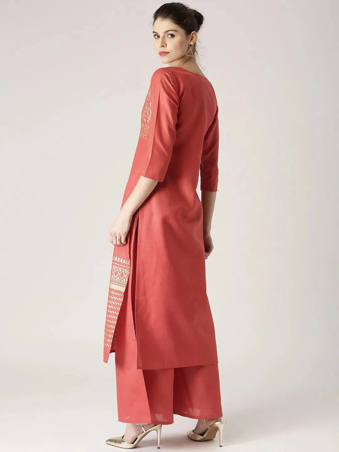 Red Printed Cotton Kurta Set - Libas