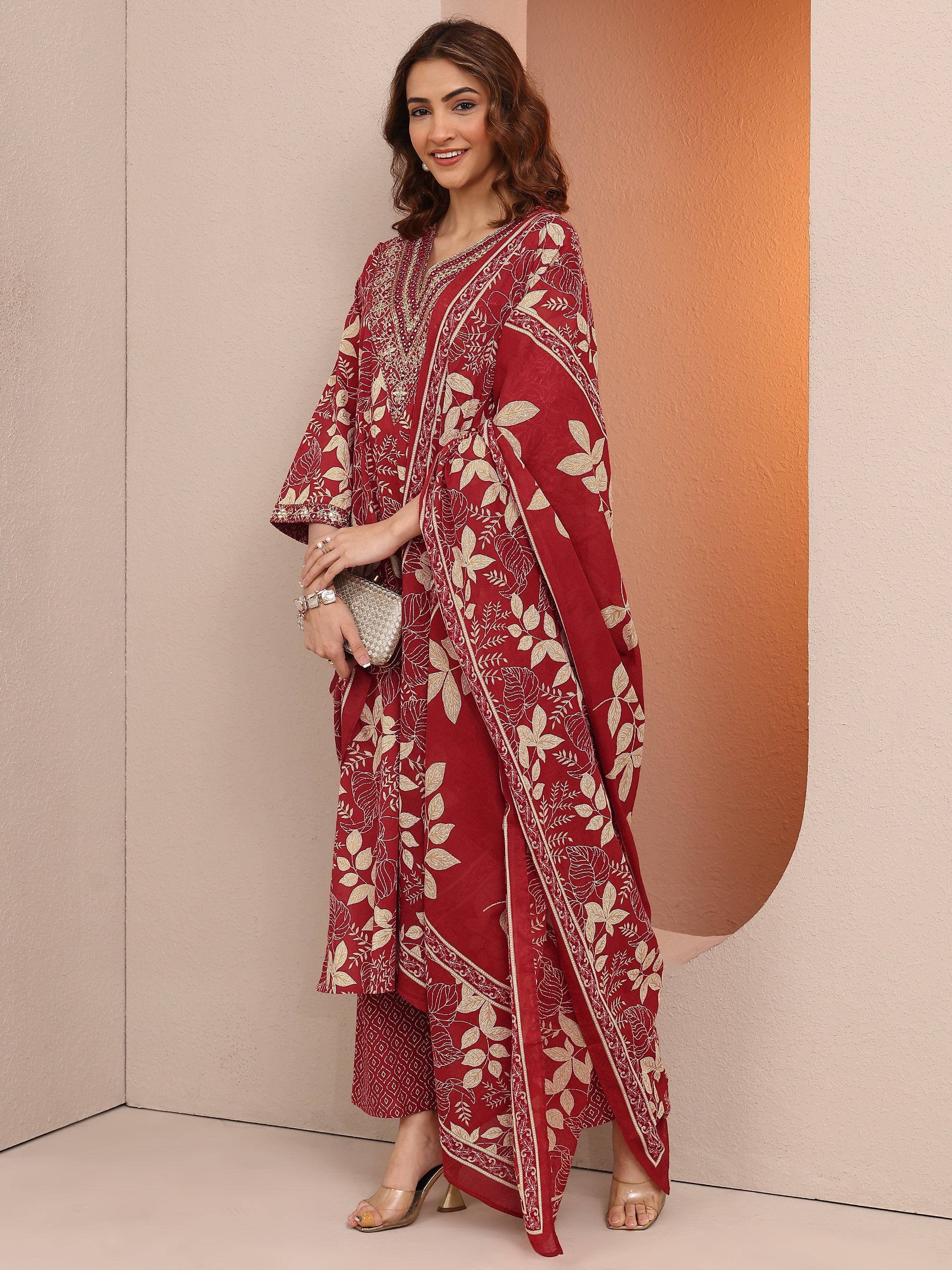 libas Red Printed Cotton Straight Suit Set With Dupatta-picture-34